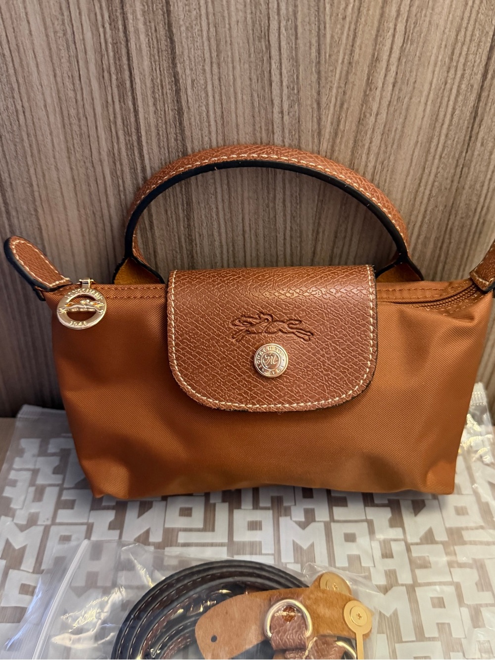 Longchamp Mini Top-Handle Bag in Warm Brown